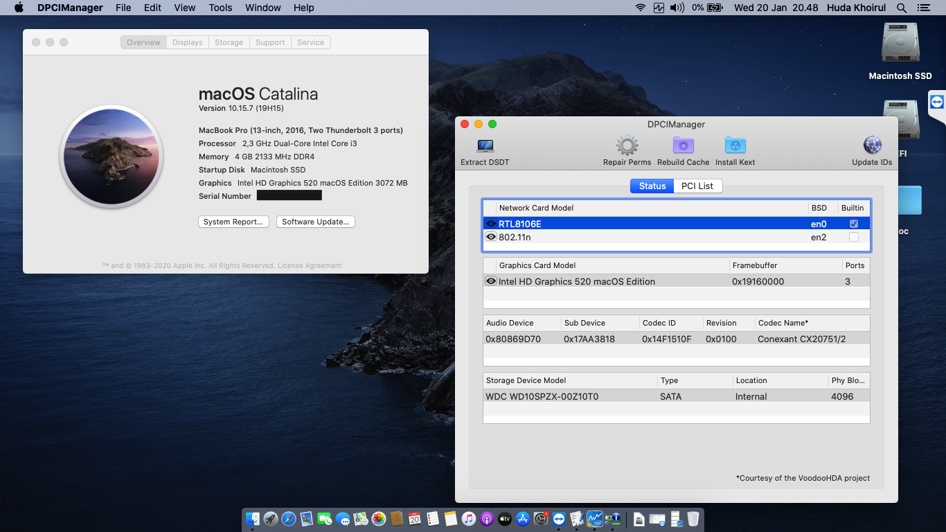Success Hackintosh macOS Catalina 10.15.7 Build 19H15 in Lenovo Ideapad 110-14ISK